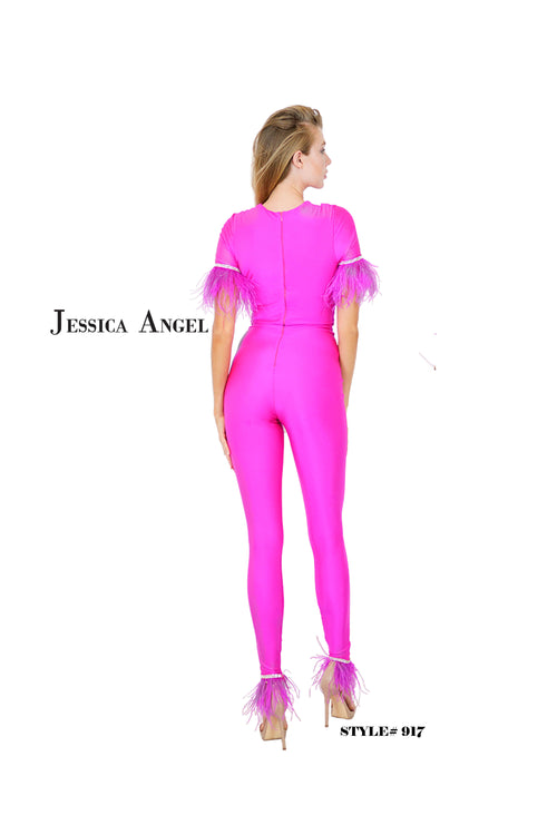 Feather Short Sleeve Convertible Formal Jumpsuit with Overskirt by Jessica Angel 917