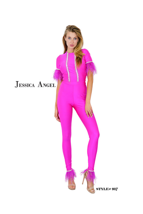 Feather Short Sleeve Convertible Formal Jumpsuit with Overskirt by Jessica Angel 917