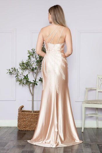Poly USA 9358 One Shoulder Fitted Sequin Embroidery Beaded Long Dress