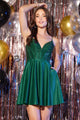 Abby Paris 94172 Beaded Satin Short A-line Dress