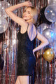 Abby Paris 94193 Sequin Embroidered Short V-Neck Dress