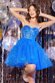 Abby Paris 94208 Glitter Strapless Beaded A-line Mini Dress