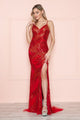 Poly USA 9436 Beaded Fitted V-Neck Slit Gown