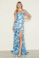 Poly USA 9444 Sequin Print Off Shoulder Slit Gown