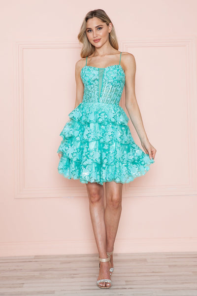 Poly USA 9468 Applique Short A-line Tiered Dress
