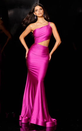 Jessica Angel JA948 One-Shoulder Fitted Open Back Cutout Train Jersey Dress