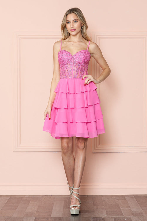 Poly USA 9494 Chiffon Short A-line Tiered Dress