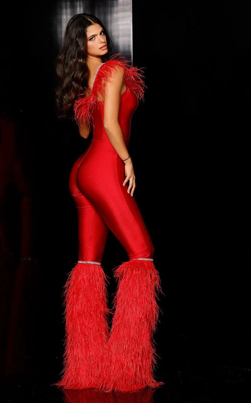 Jessica Angel 954 Sleeveless Fitted Feather Jersey Jumpsuit