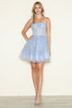 Vestido corto con purpurina, corte A y capas de Poly USA 9586