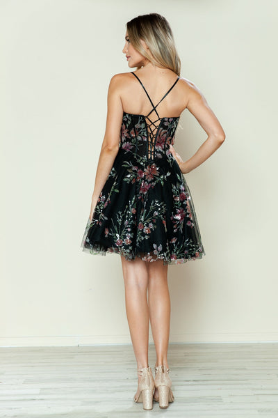 Poly USA 9588 Floral Print Short Sleeveless A-line Dress