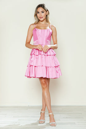 Poly USA 9590 Taffeta Short Bow Tiered Dress