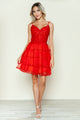 Vestido corto de corte A con apliques y capas de Poly USA 9592