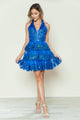 Poly USA 9600 Applique Short Halter Tiered Dress