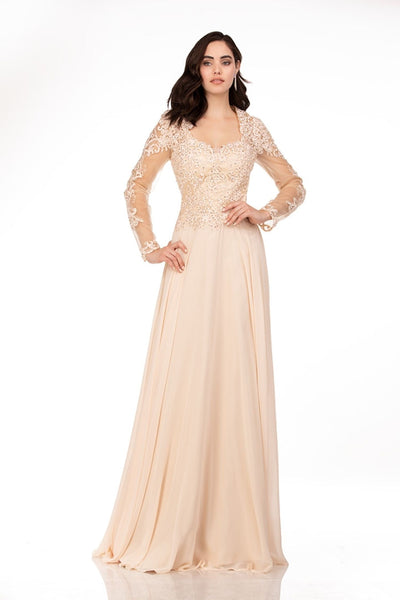 Abby Paris 96044W Embroidered Illusion Sleeve Chiffon Gown