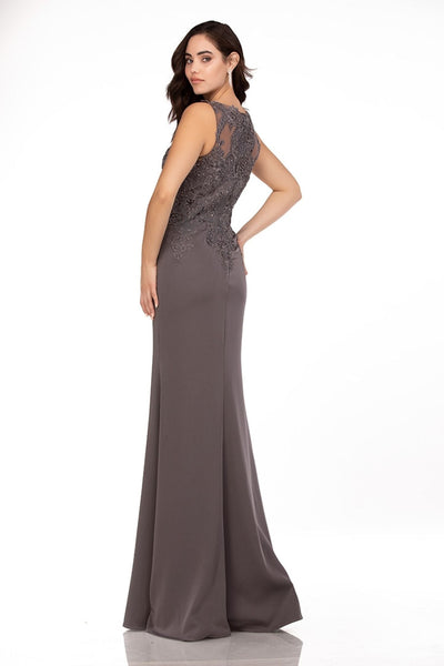 Abby Paris 96061W Embroidered High-Neck Chiffon Gown