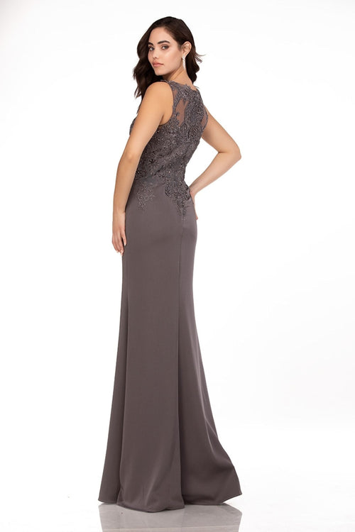 Abby Paris 96061W Embroidered High-Neck Chiffon Gown