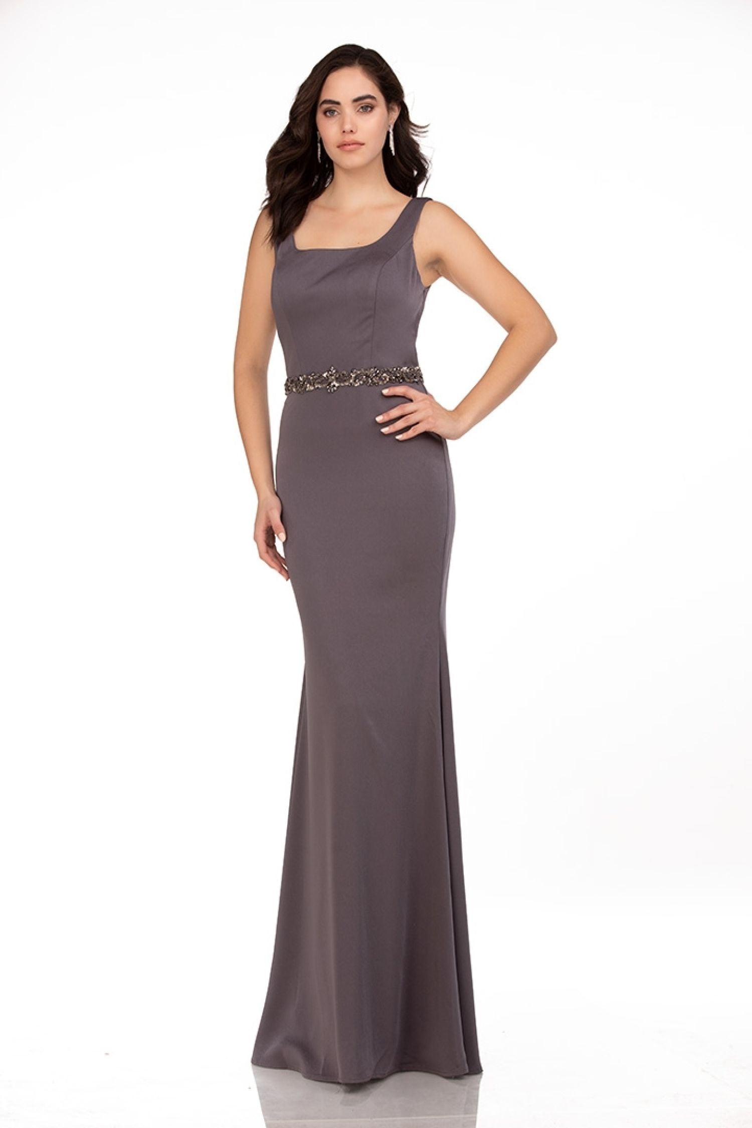 Abby Paris 96062W Detachable Tulle Capelet Crepe Gown