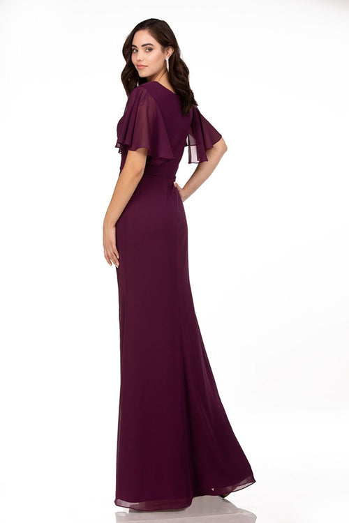 Abby Paris 96066 Flowing Chiffon A-line Flutter Sleeve Gown