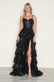Poly USA 9606 Applique Sleeveless Tiered Slit Gown