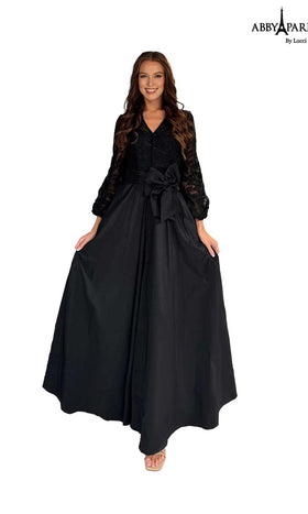 Abby Paris 96085 Taffeta A-Line Long Sleeves Formal Dress