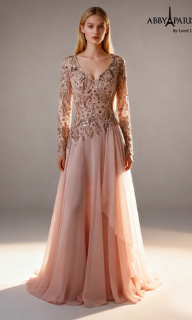 Abby Paris 96095 A-Line Beaded V-Neckline Formal Dress
