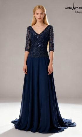 Abby Paris 96099 Chiffon A-Line Sequin V-Neckline Formal Dress