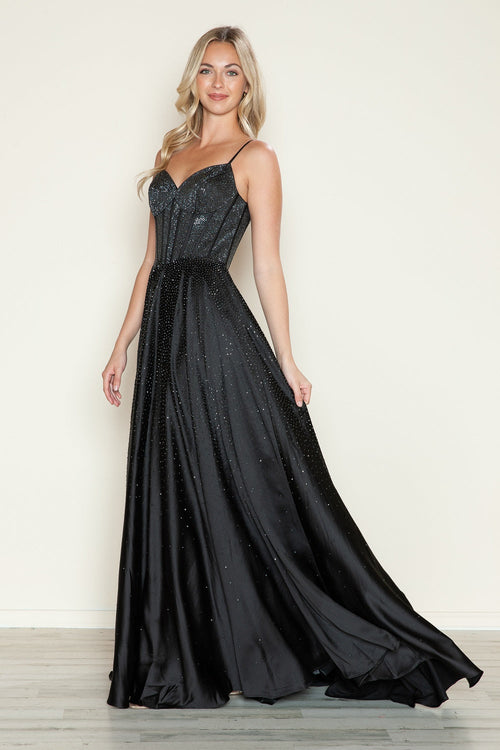 Poly USA 9610 Beaded Satin Sleeveless A-line Gown