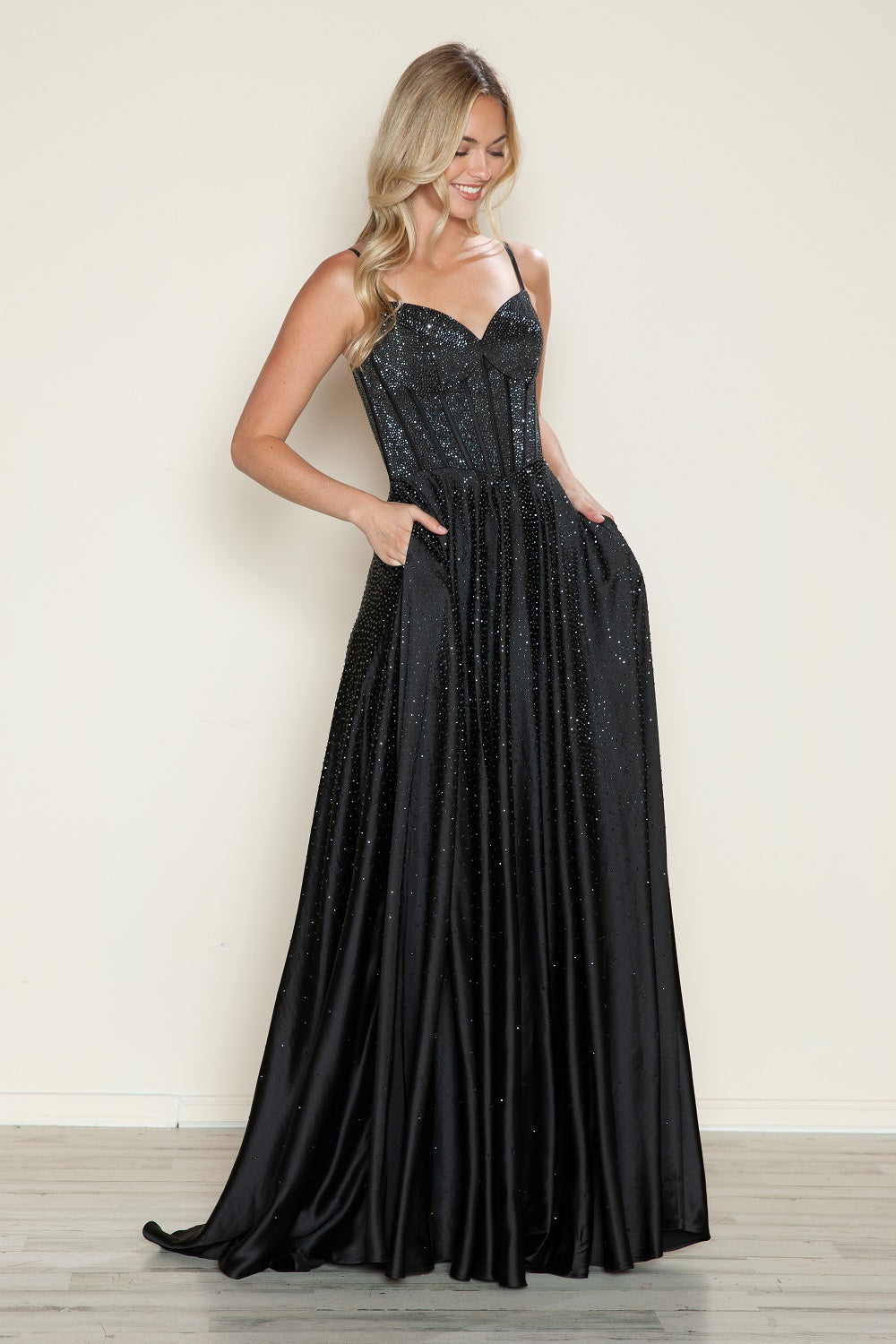Poly USA 9610 Beaded Satin Sleeveless A-line Gown