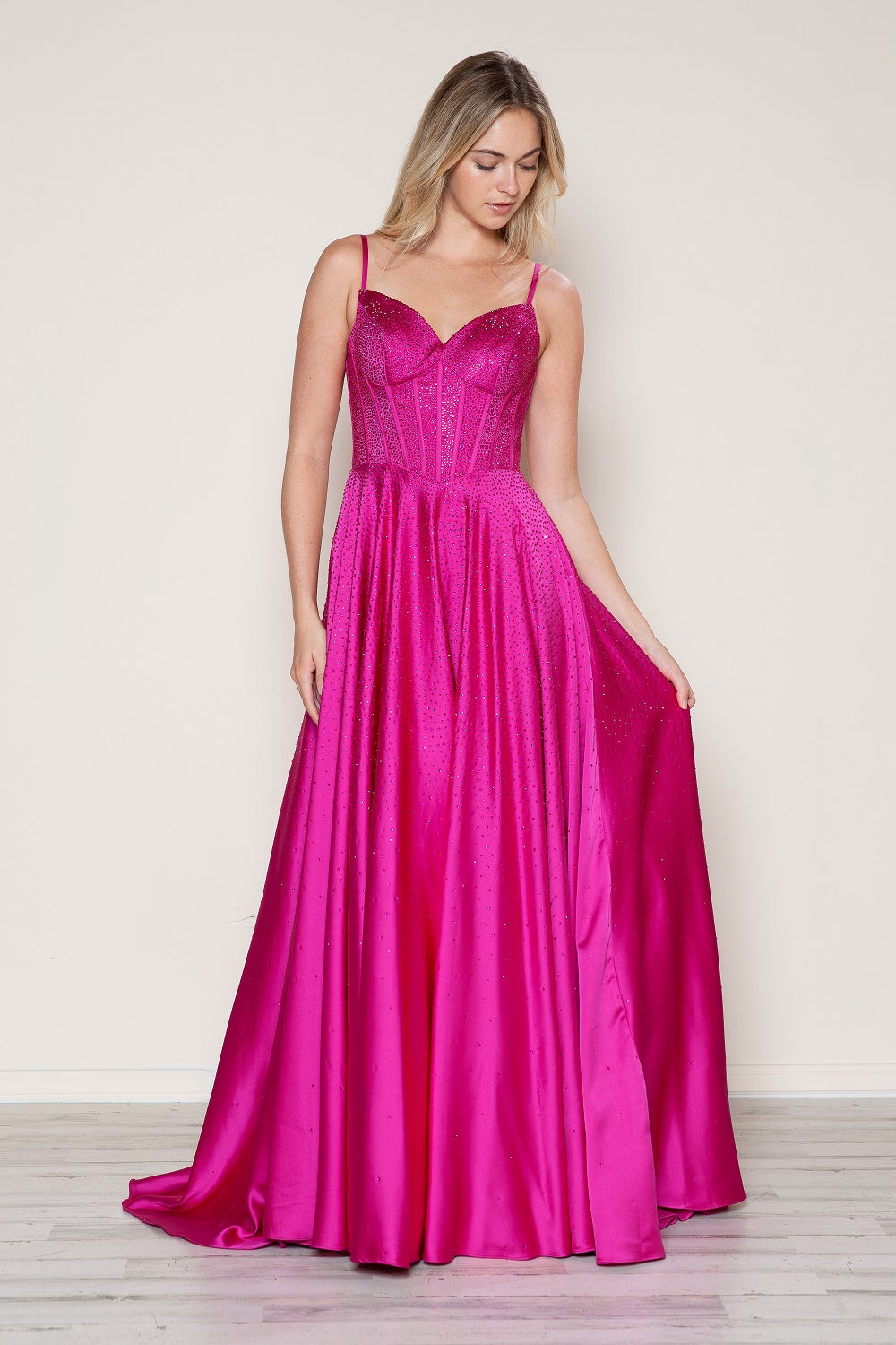 Poly USA 9610 Beaded Satin Sleeveless A-line Gown