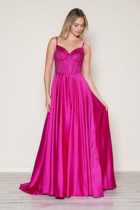 Poly USA 9610 Beaded Satin Sleeveless A-line Gown