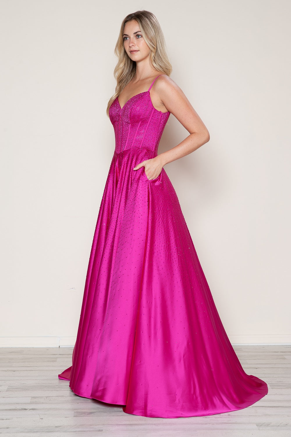 Poly USA 9610 Beaded Satin Sleeveless A-line Gown