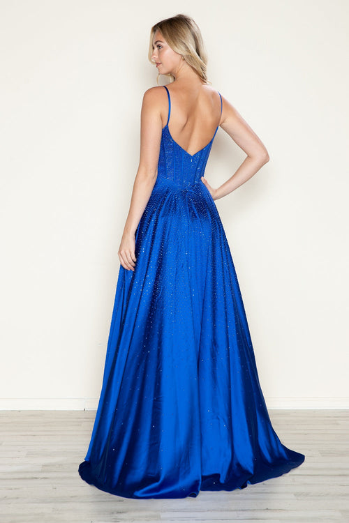 Poly USA 9610 Beaded Satin Sleeveless A-line Gown