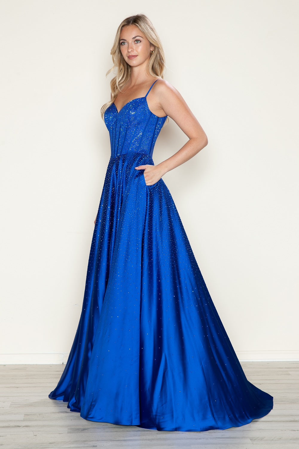 Poly USA 9610 Beaded Satin Sleeveless A-line Gown