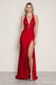 Poly USA 9614 Applique Jersey Halter Slit Gown