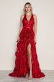 Poly USA 9618 Applique Halter Tiered Slit Gown