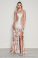 Poly USA 9622 Jersey Sleeveless Tiered Slit Gown
