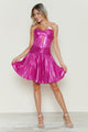 Vestido corto metalizado sin tirantes, corte A, de Poly USA 9634