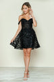 Vestido corto con hombros descubiertos y apliques de lentejuelas de Poly USA 9636