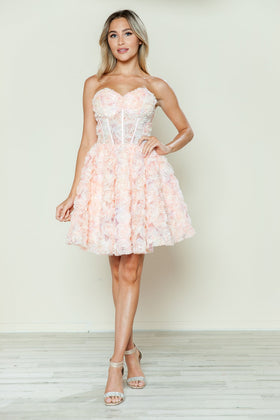 Short Strapless Corset A-Line Open Back Dress By Poly USA 9638