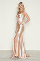 Poly USA 9644 Satin Fitted Sleeveless Slit Gown