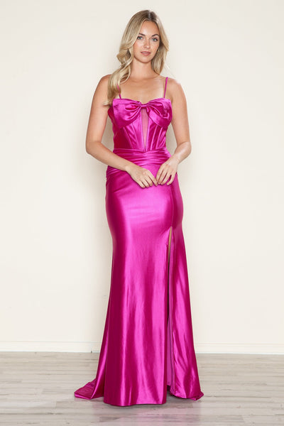 Poly USA 9644 Satin Fitted Sleeveless Slit Gown