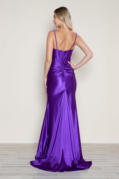 Poly USA 9644 Satin Fitted Sleeveless Slit Gown