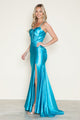 Poly USA 9644 Satin Fitted Sleeveless Slit Gown