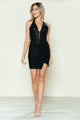 Poly USA 9676 Beaded Jersey Short Halter Slit Dress