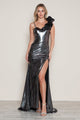 Vestido metálico sin mangas con abertura de Poly USA 9680