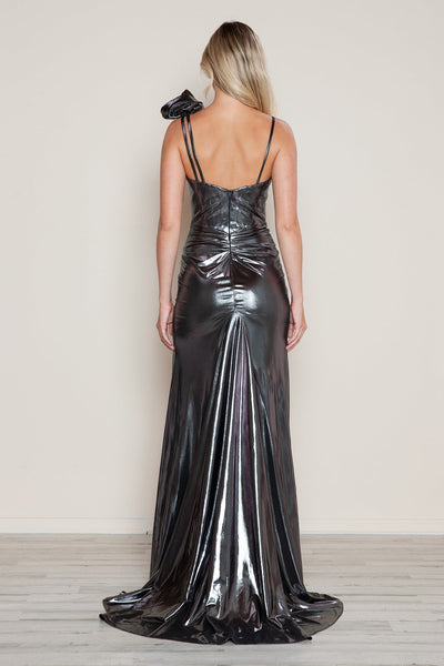 Poly USA 9680 Metallic Sleeveless Slit Gown