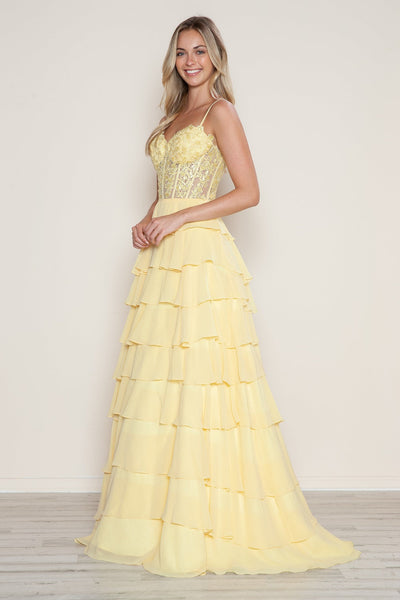 Poly USA 9698 Applique Chiffon A-line Tiered Gown