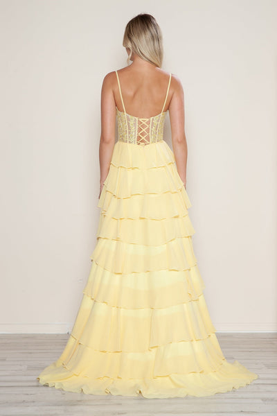 Poly USA 9698 Applique Chiffon A-line Tiered Gown