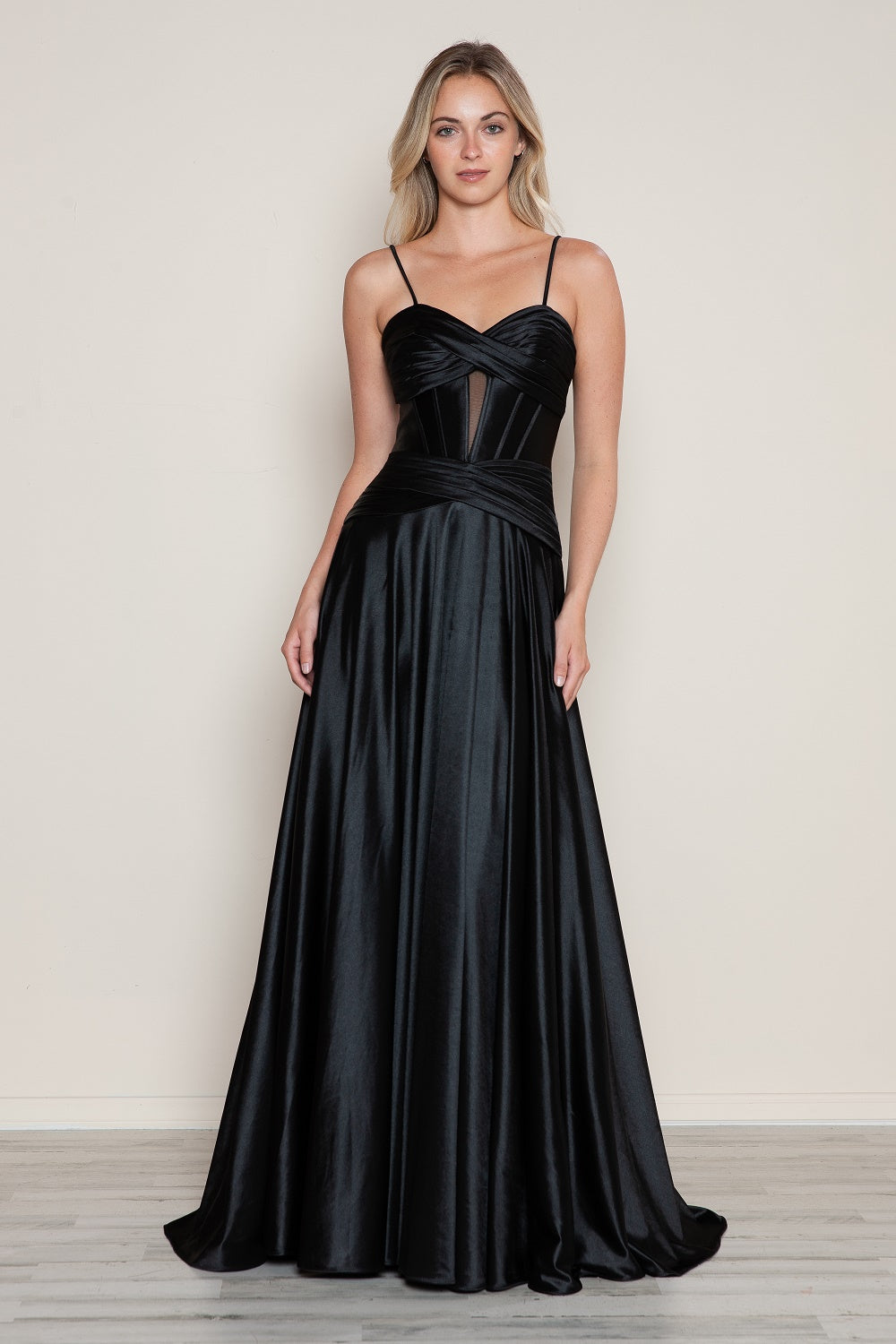 Poly USA 9700 Satin Sleeveless Corset A-line Gown