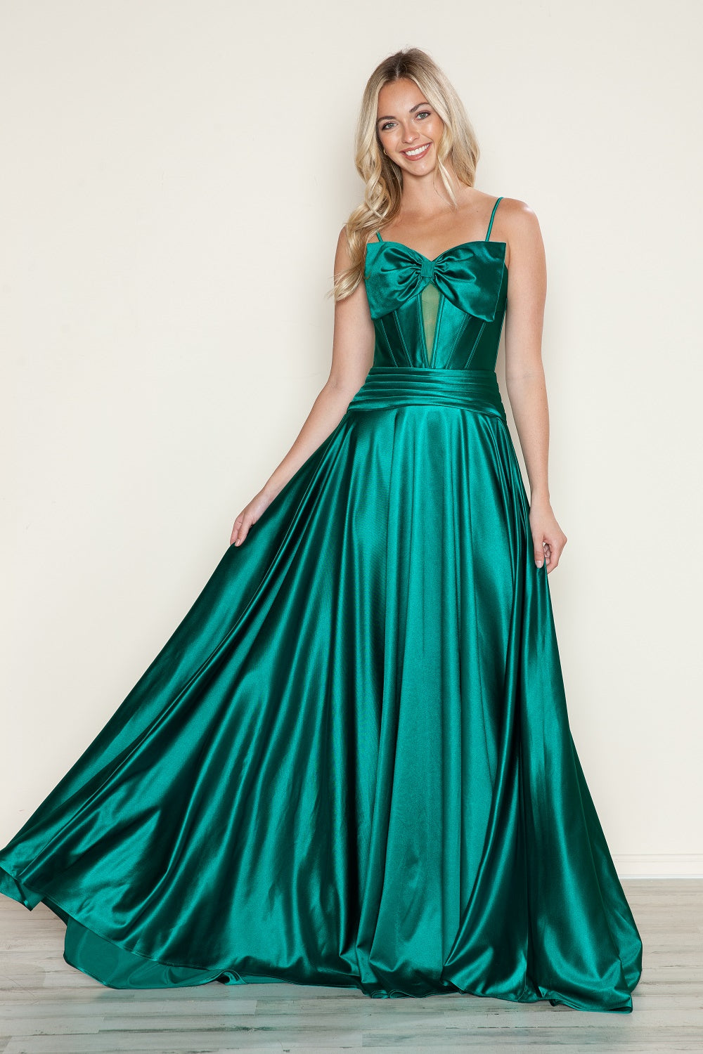 Poly USA 9702 Satin Sleeveless Bow A-line Gown